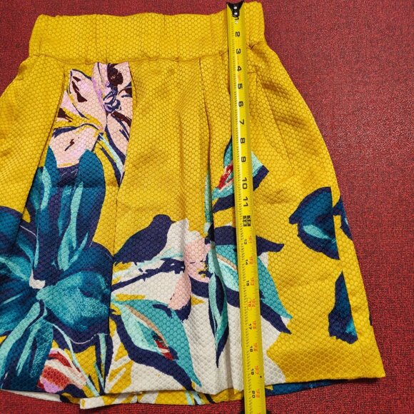 Anthropologie Maeve Textured Jacquard Skirt 4 Yellow Blue Floral Pleated Short - Picture 8 of 10
